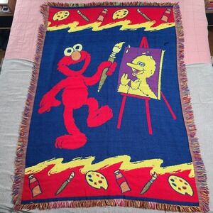 VINTAGE NORTHWEST COMPANY "ELMO PAINTING BIG BIRD" TAPESTRY THROW 56"x40"